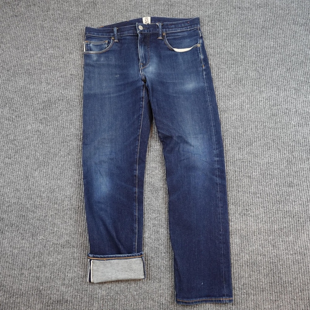 KATO The Pen Slim Jeans Mens 32x28 Blue Raw Selvage 4-Way Stretch Tapered Denim